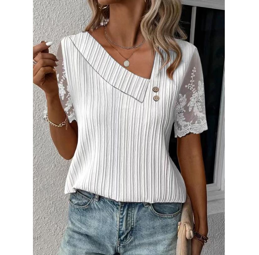 Lace Sleeve Patchwork Short-sleeved T-shirt Women