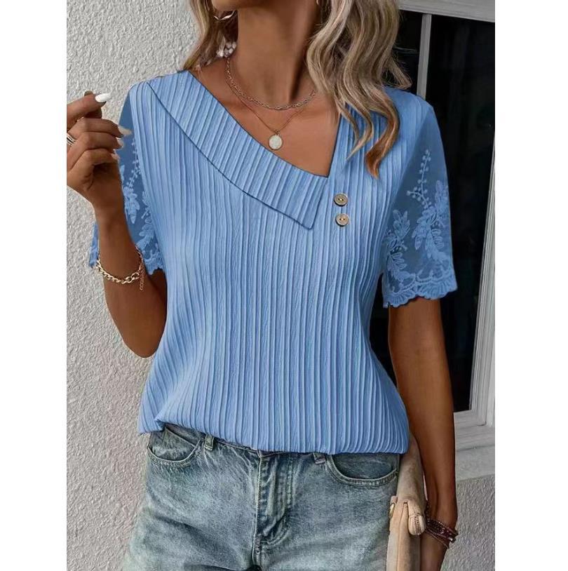 Lace Sleeve Patchwork Short-sleeved T-shirt Women