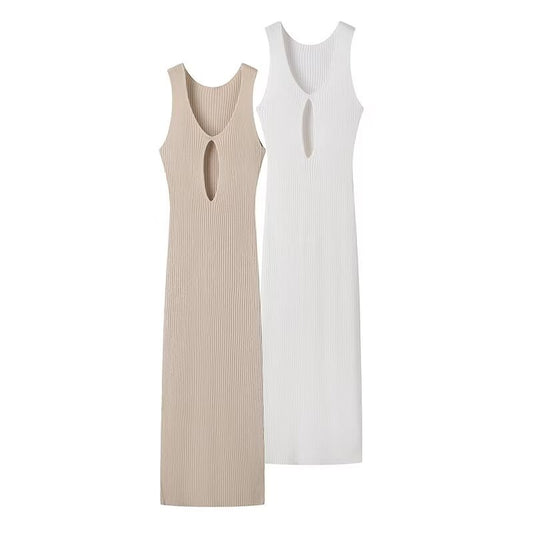 Long Slit Skirt V-neck Sexy Hollow Tight Skirt Knitted