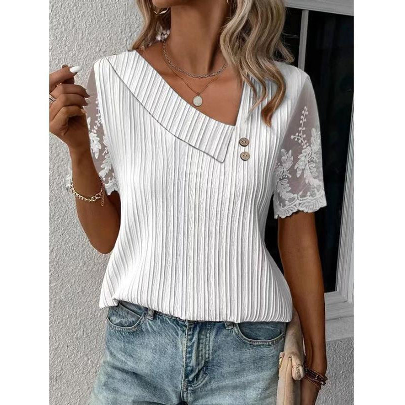 Lace Sleeve Patchwork Short-sleeved T-shirt Women
