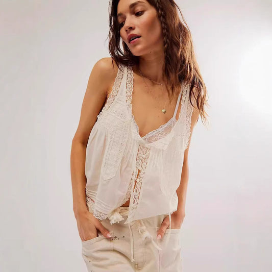 Lace Stitching Sweet Slim Fit Vest For Women