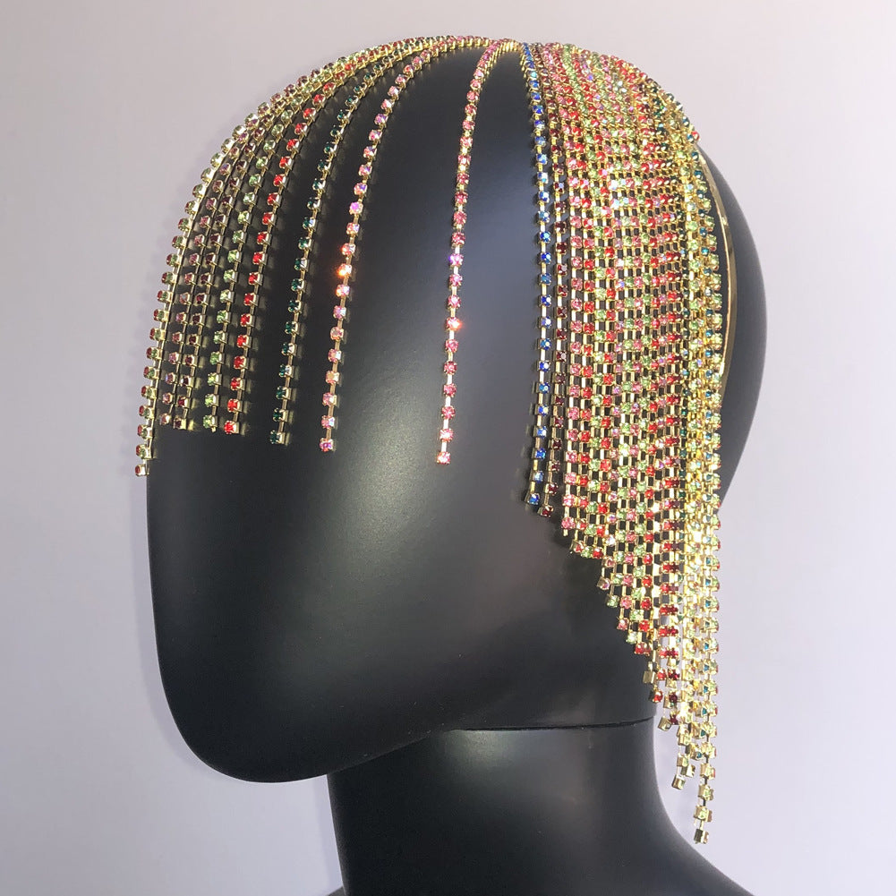 Long Fringed Luxury Rainbow Headband With Diamonds And Fake Bangs Hair Accessories
