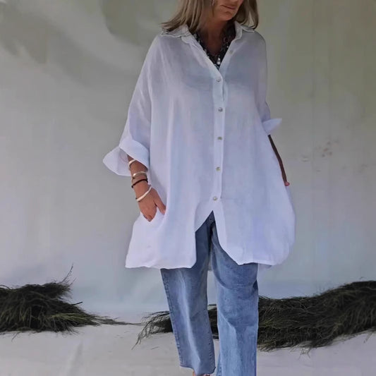 Loose Half Sleeve Cotton Linen Shirt Dress Women