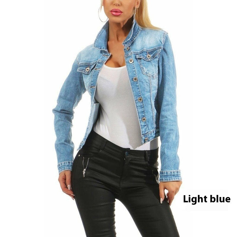 Women's Solid Color Slim-fit Jacket Denim Coat