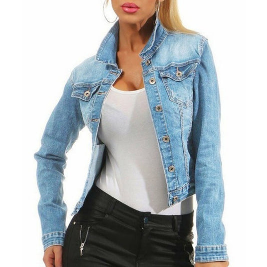 Women's Solid Color Slim-fit Jacket Denim Coat
