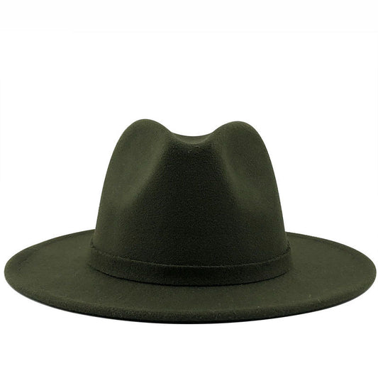 Men's And Women's Autumn And Winter Woolen Hat Gentleman Jazz Flat Brim Felt Broad-brimmed Hat