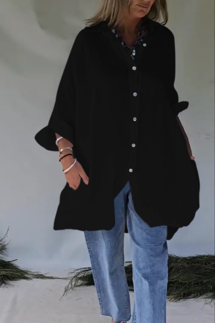 Loose Half Sleeve Cotton Linen Shirt Dress Women