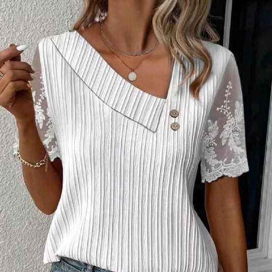 Lace Sleeve Patchwork Short-sleeved T-shirt Women
