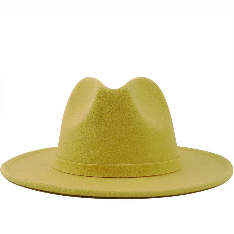 Men's And Women's Autumn And Winter Woolen Hat Gentleman Jazz Flat Brim Felt Broad-brimmed Hat
