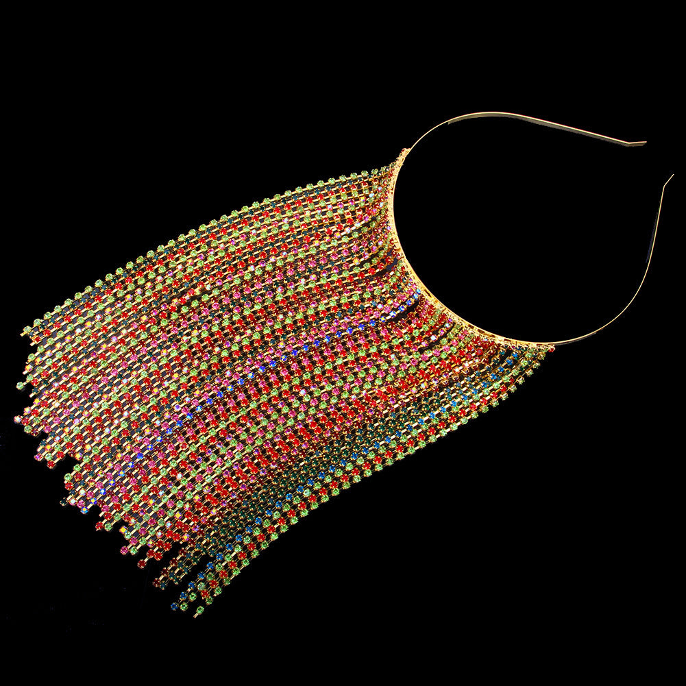Long Fringed Luxury Rainbow Headband With Diamonds And Fake Bangs Hair Accessories
