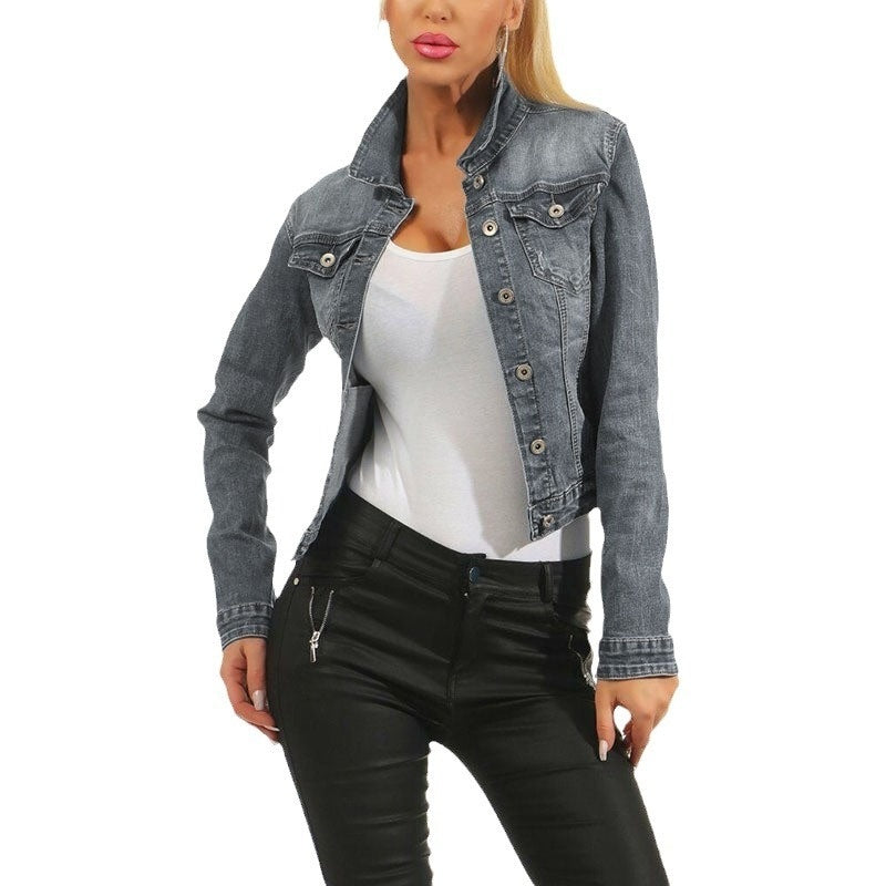 Women's Solid Color Slim-fit Jacket Denim Coat